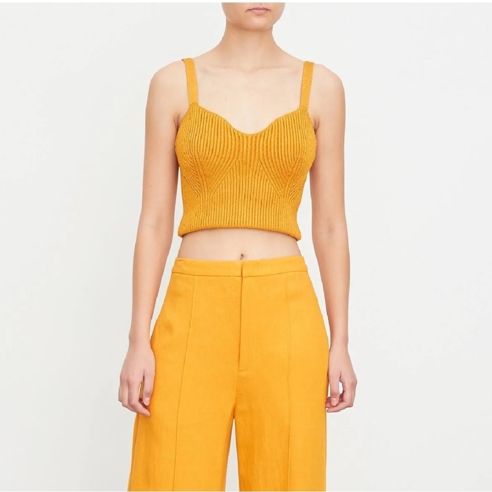 NEW Vince Ribbed Knit Sweetheart Bralette Papaya Yellow Cropped Tank Size Medium